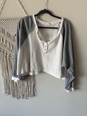 Urban Outfitters White Waffle Knit Henley Top